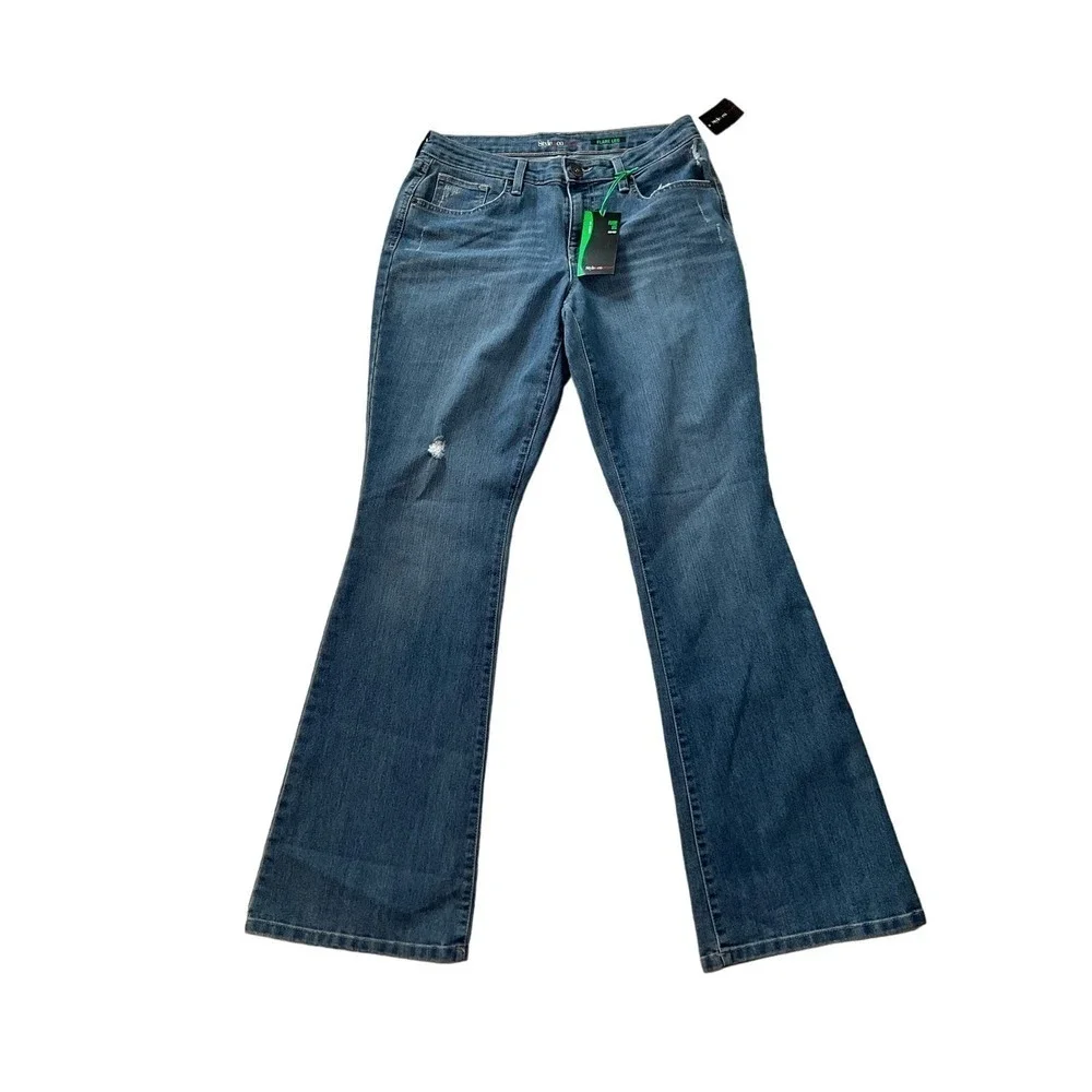 Style & Co Flare Leg Jeans Womens 8 Blue Denim Stretch 5-Pockets Classic Zip Fly